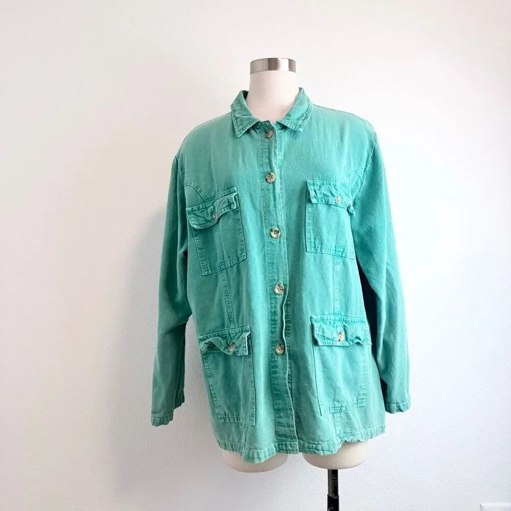 Vintage Seabreeze of California Teal Jean Denim Jacket Coat Light Utility Captai